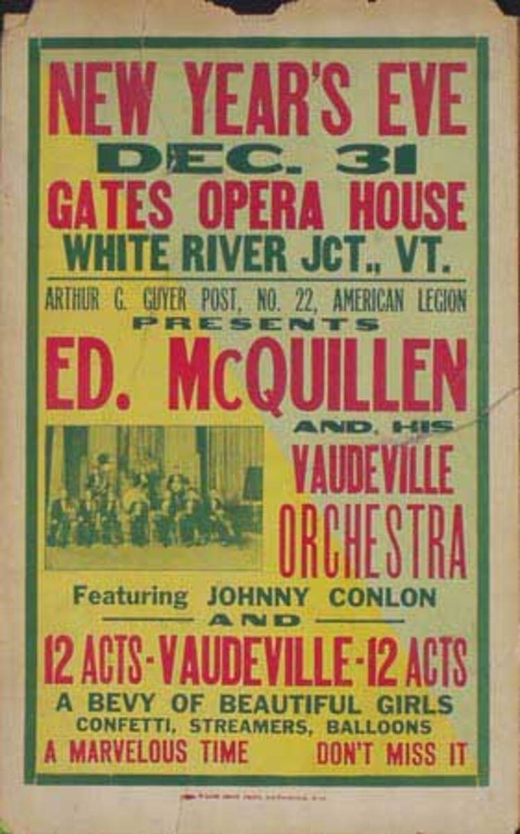 Ed McQuillen and His Orchestra Original Advertising Poster New Years Eve