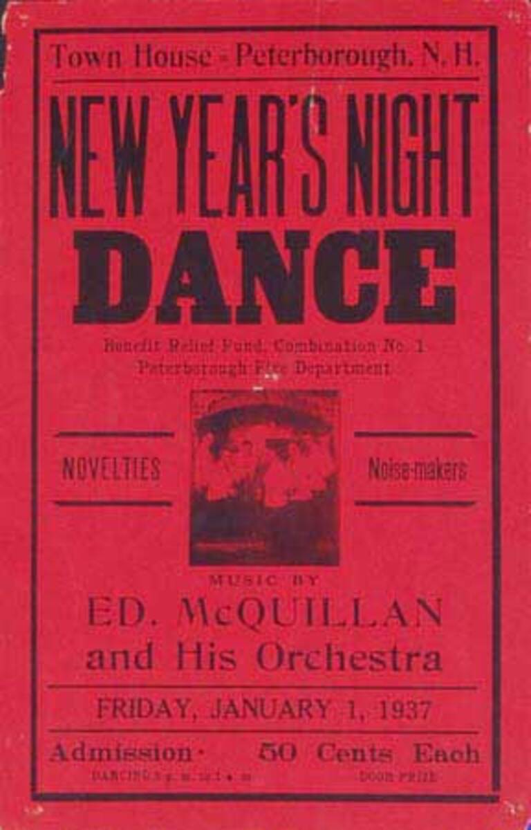 Ed McQuillen and His Orchestra Original Vintage Advertising Poster New Years Eve red