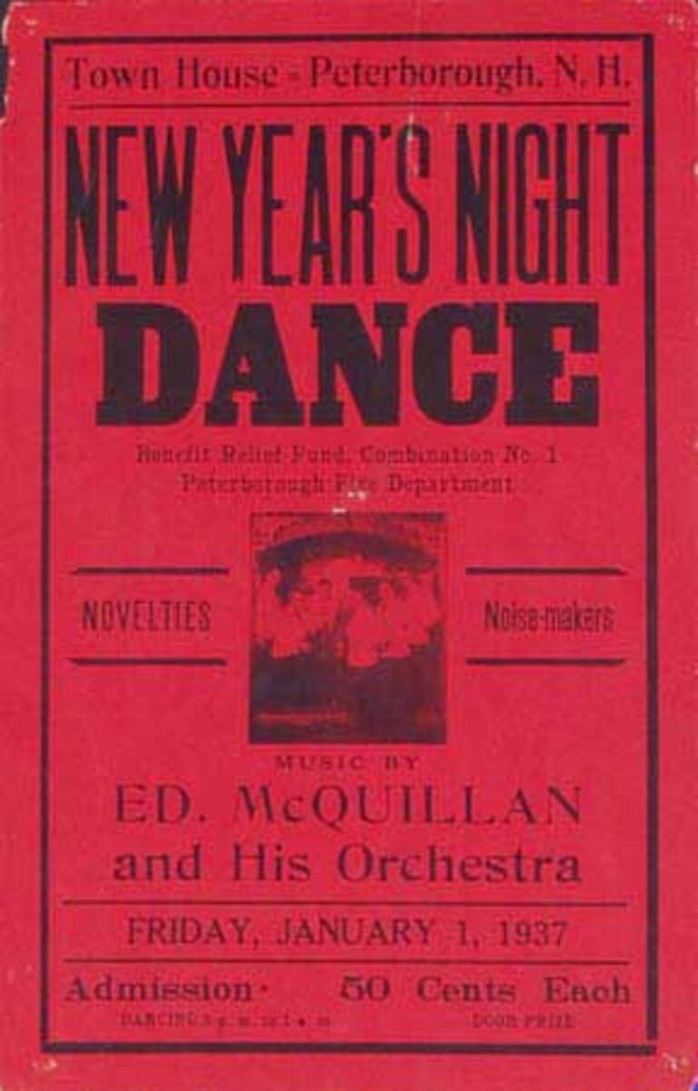 Ed McQuillen and His Orchestra Original Advertising Poster New Years Eve red