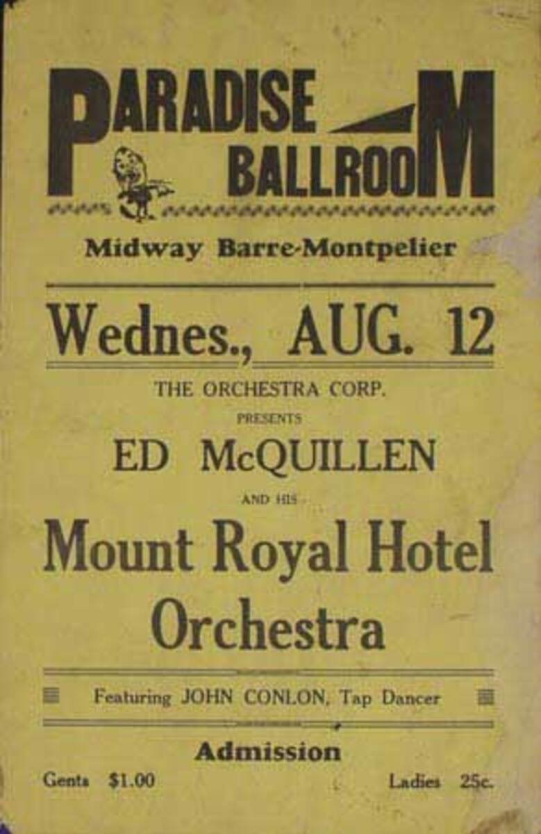Ed McQuillen and His Orchestra Original Vintage Advertising Poster Paradise Ballroom