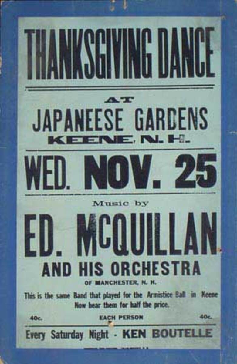 Ed McQuillen and His Orchestra Original Advertising Poster Thanksgiving