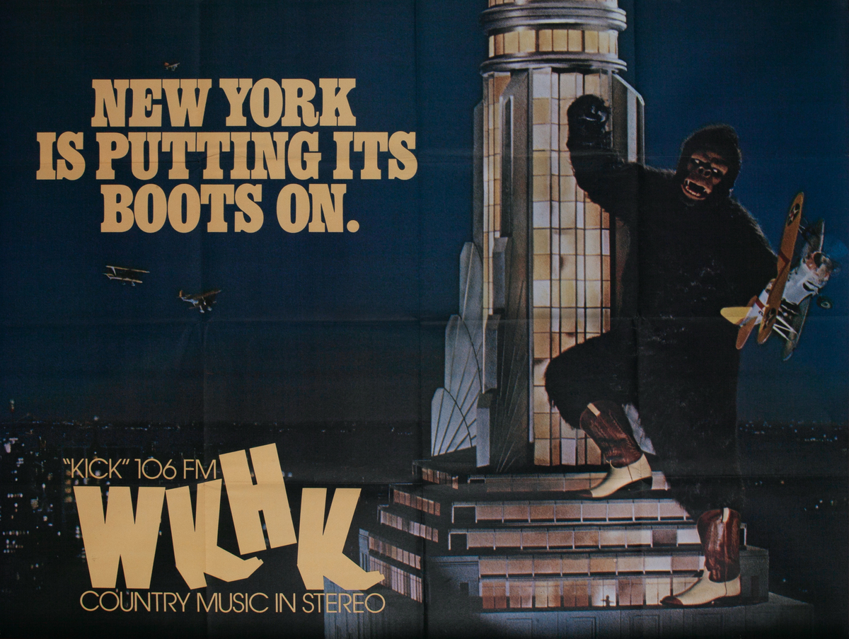 WKHK Radio Station Original Vintage Advertising Poster King Kong on Empire State Building 