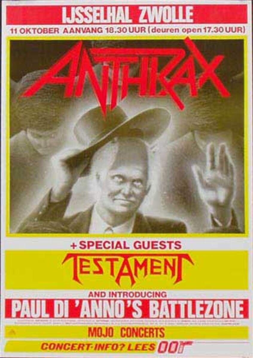 Anthrax Original Rock and Roll Show Poster Special Guest Testament