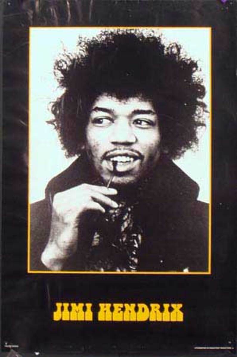 Jimi Hendrix Original Rock and Roll Poster bw photo
