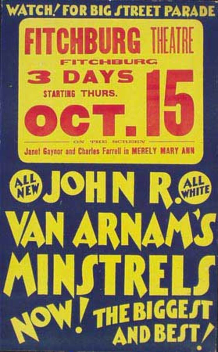 Arnam's Minstrels Original Theatre Poster