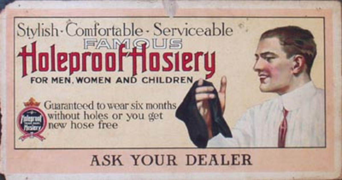 Original Vintage Holeproof hosiery trolley card poster