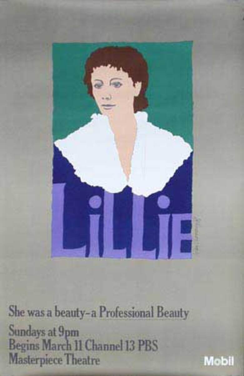 Lillie Mobil Masterpiece Theatre Original Vintage Public Television Advertising Poster
