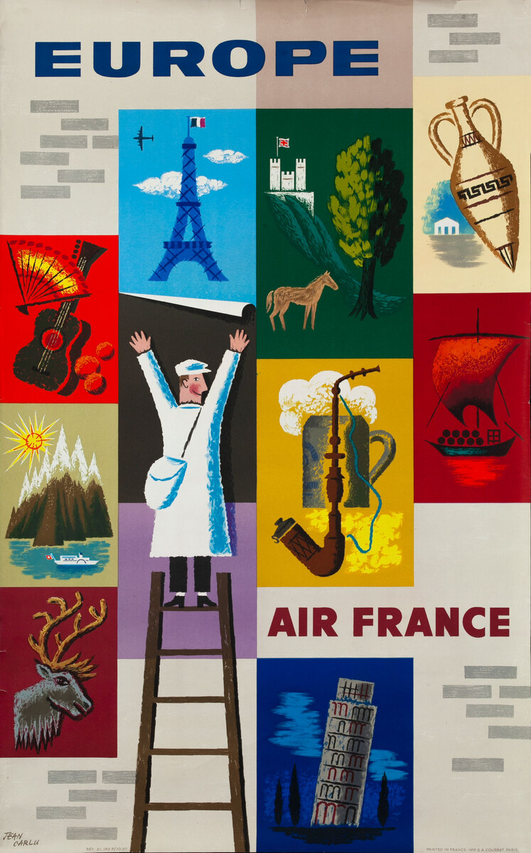 Air France Europe (Carlu) Original Vintage Travel Poster