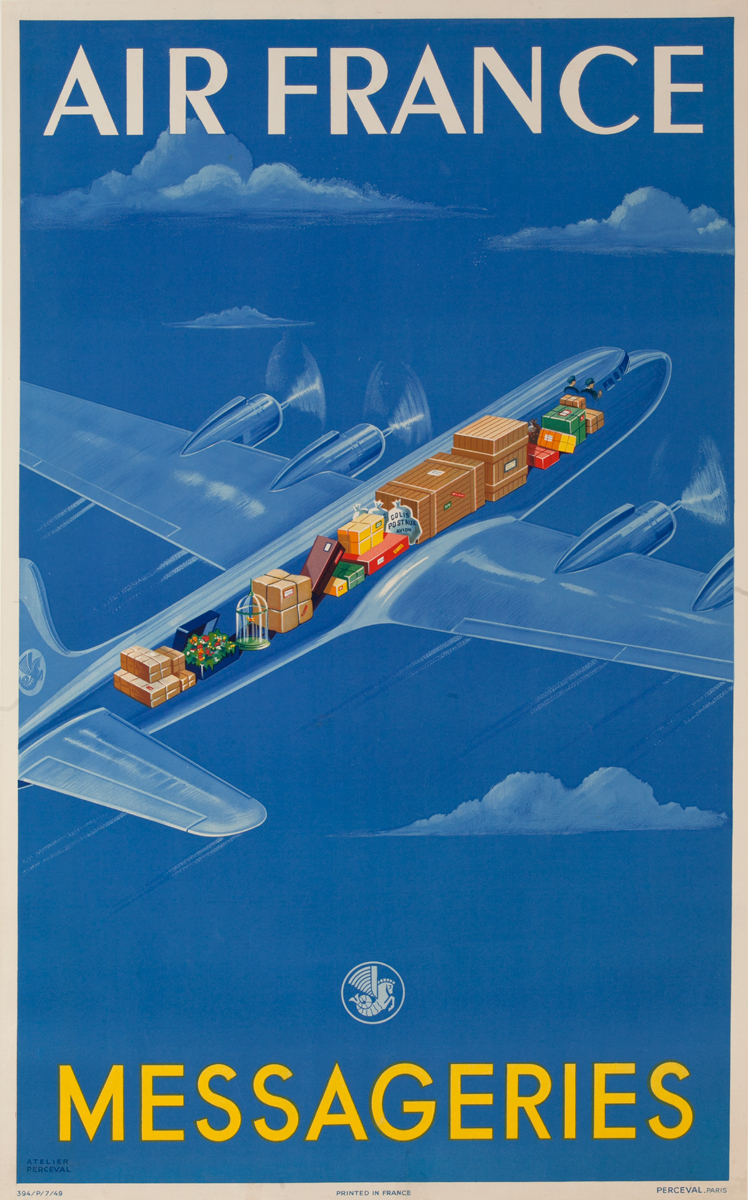 Messageries Air France Cargo Cutaway Plane Original French Advertising Poster