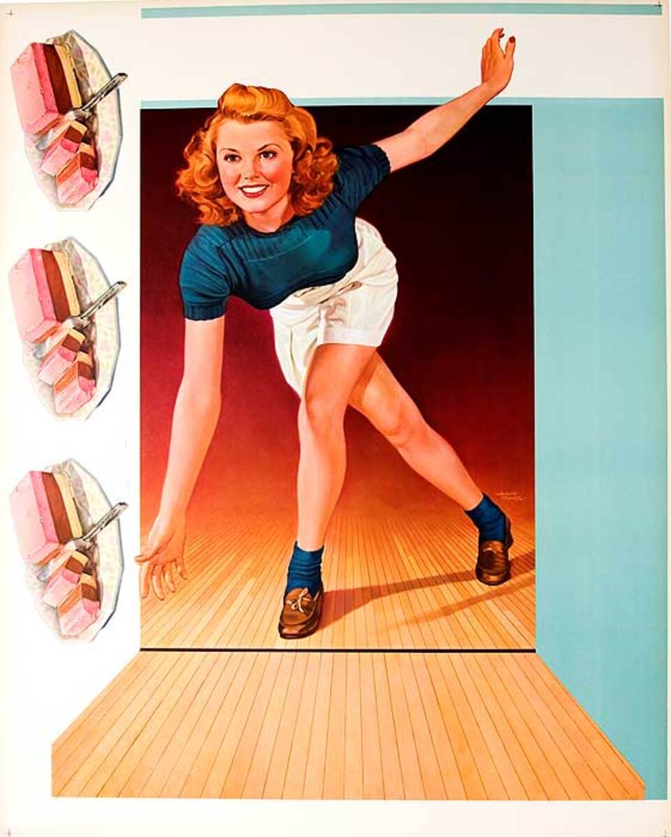 Original Advertising Poster Bowling Girl
