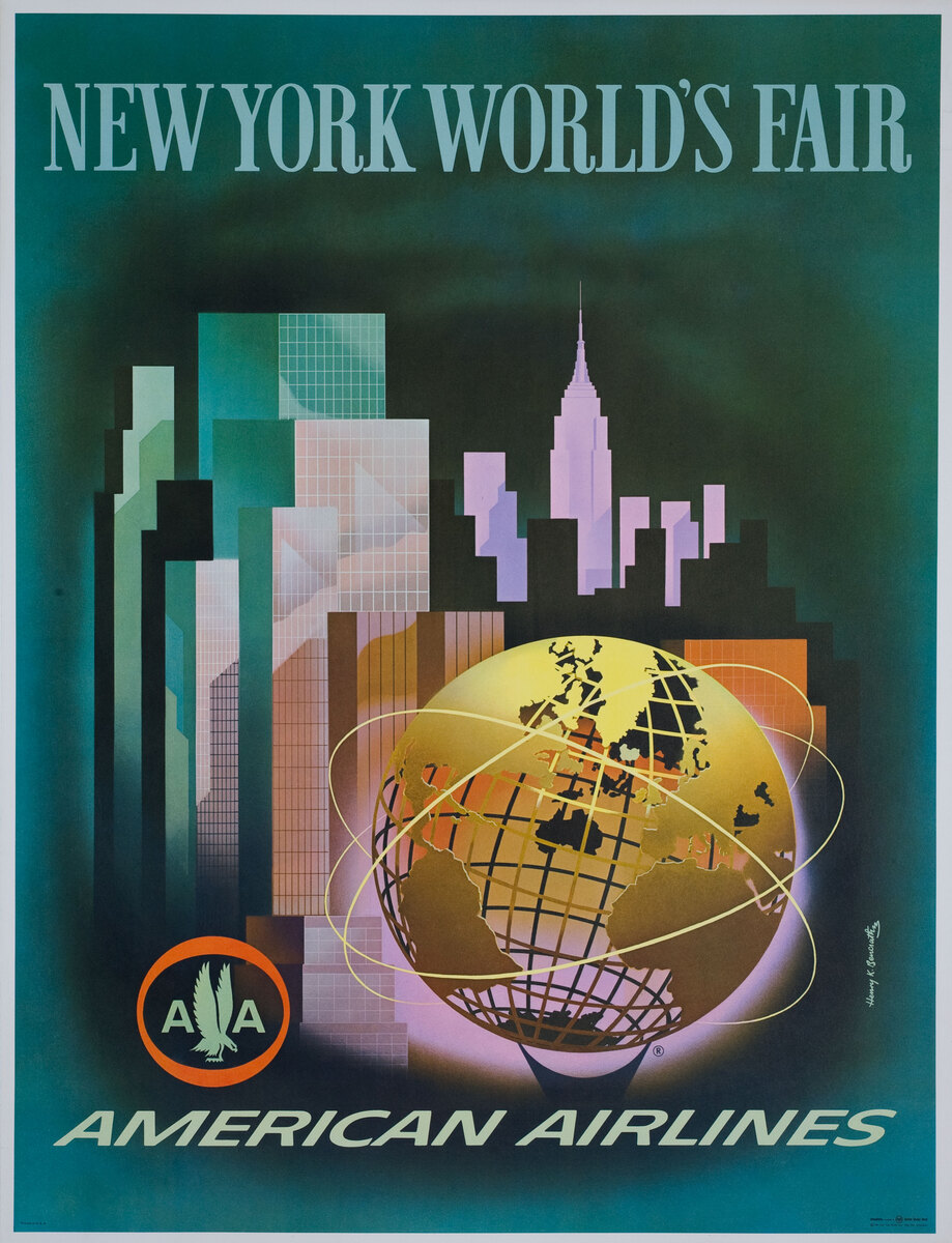 American Airlines 1964 New York World's Fair Original Travel Poster