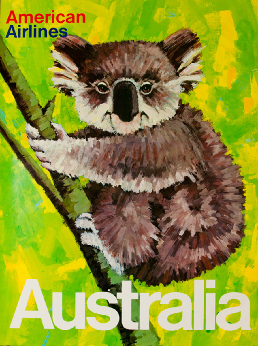 Australia Koala Bear American Airlines Original Vintage Travel Poster
