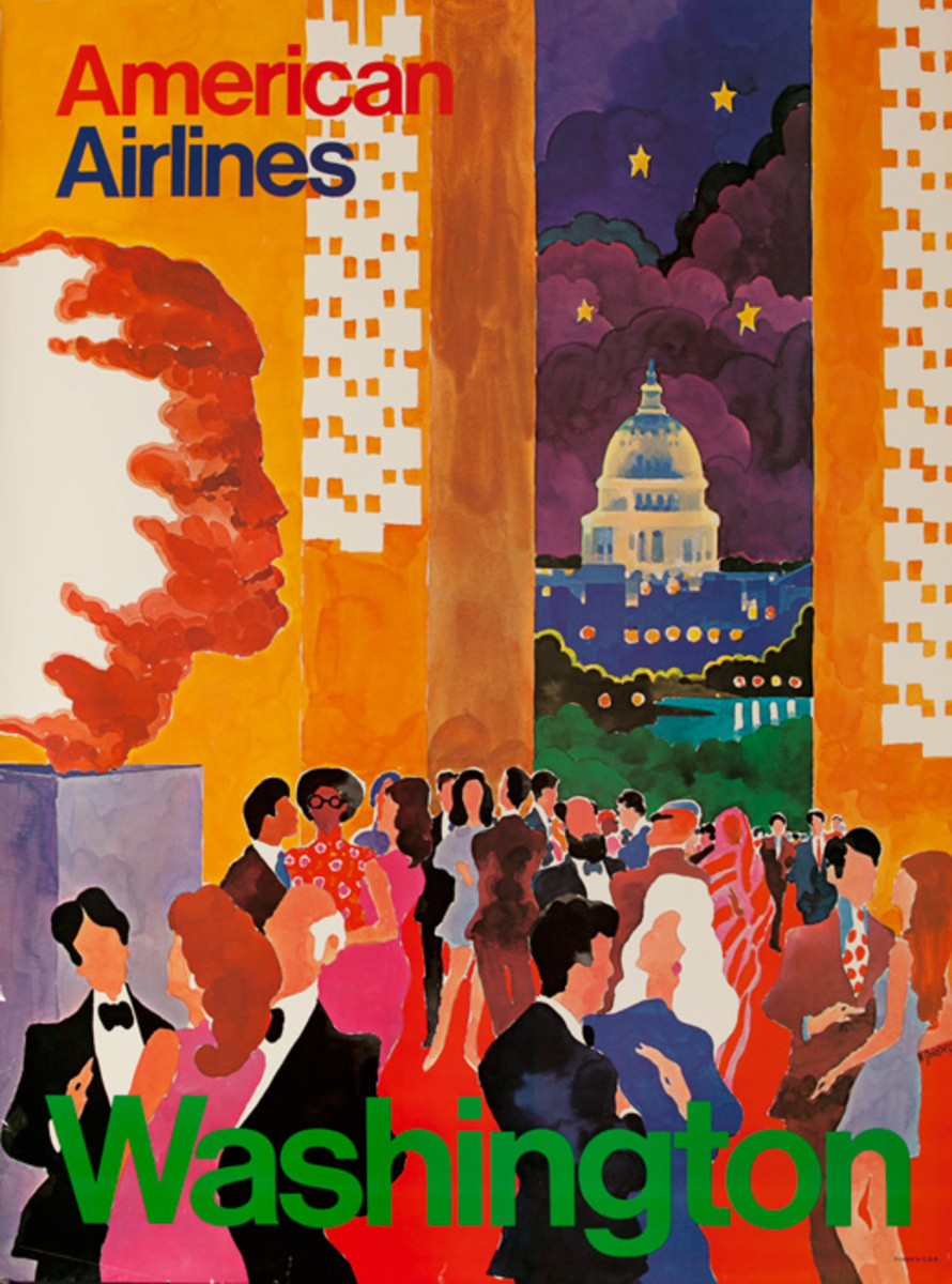 Washington DC JFK Center American Airlines Original Vintage Travel Poster