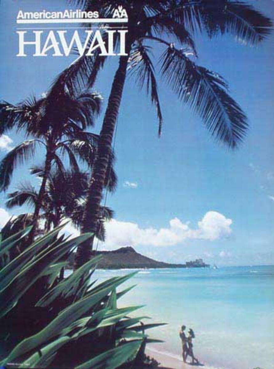 American Airlines Hawaii  Beach Photo Original Travel Poster