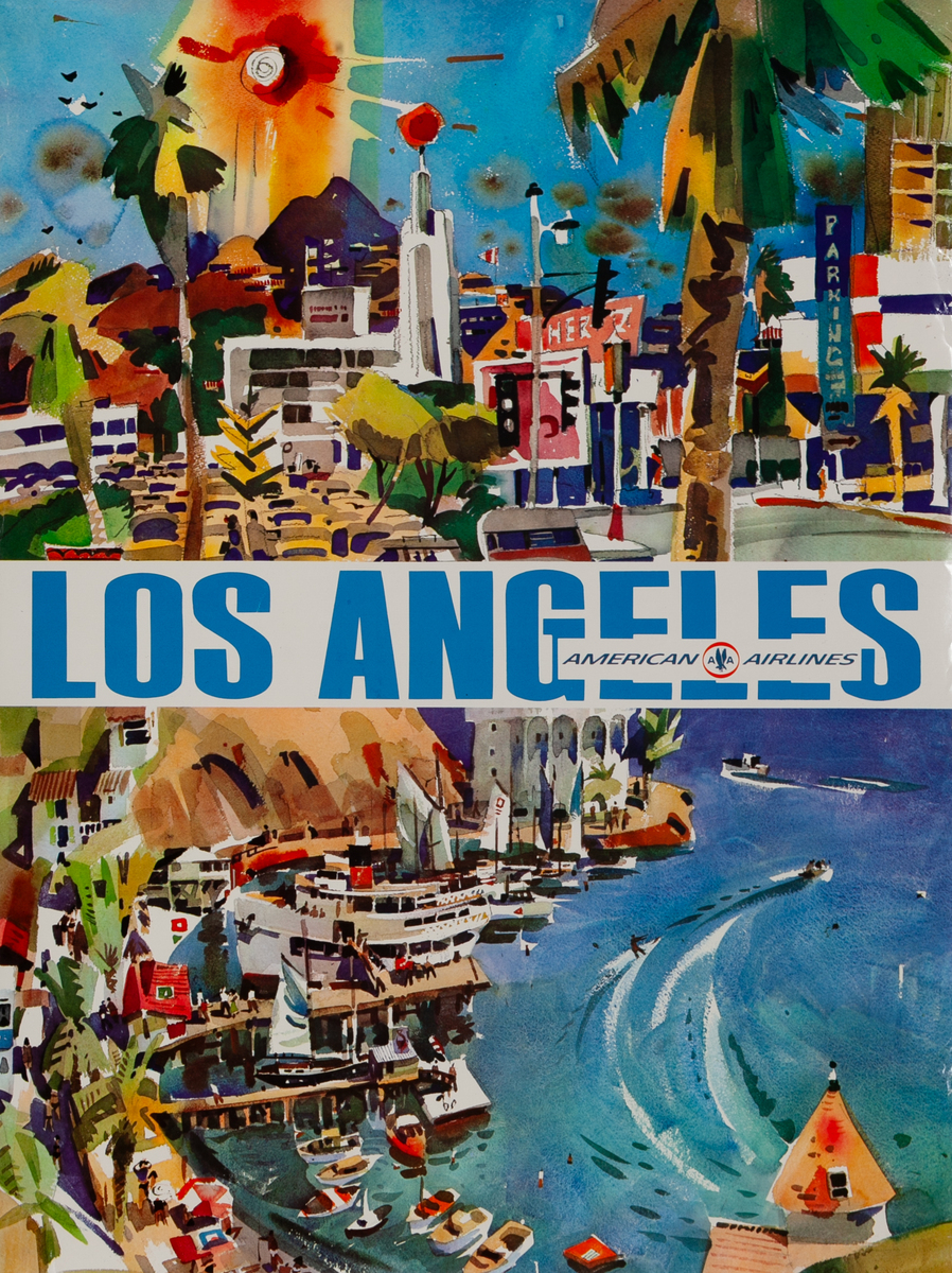 American Airlines Los Angeles Watercolor Travel Poster