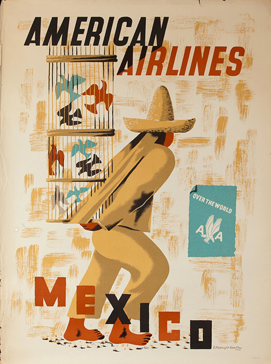 American Airlines Mexico Kauffer Original Vintage Travel Poster