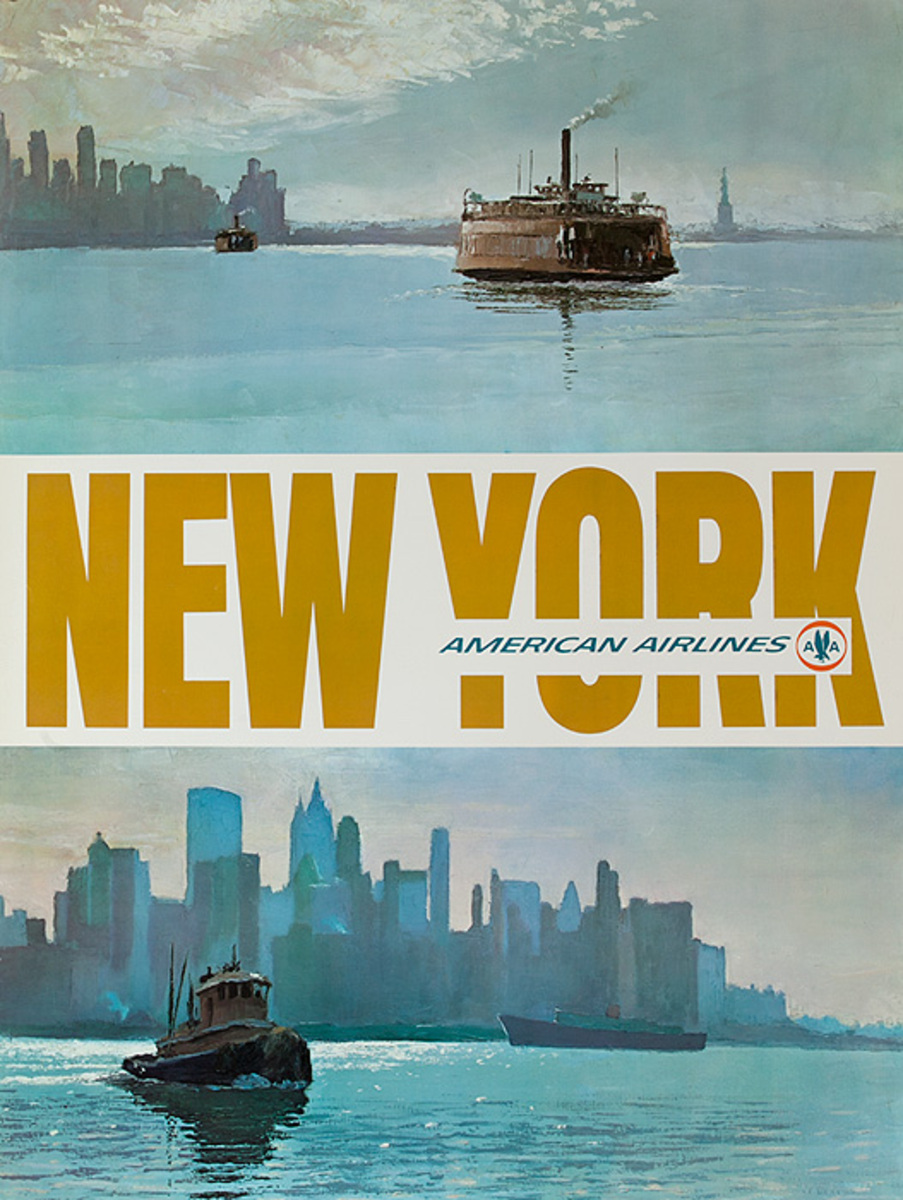 American Airlines New York Original Travel Poster Harbor Ferry