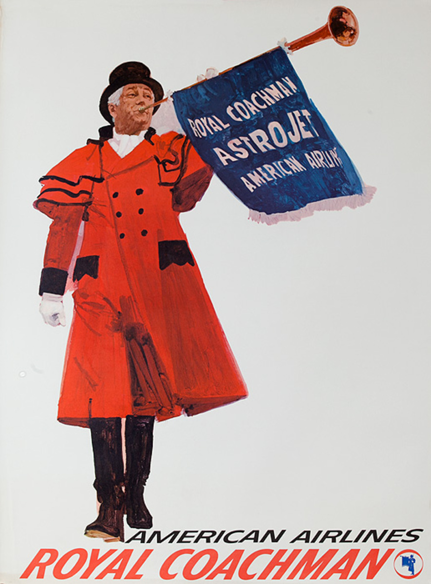 American Airlines Royal Coachman Original Vintage Travel Poster