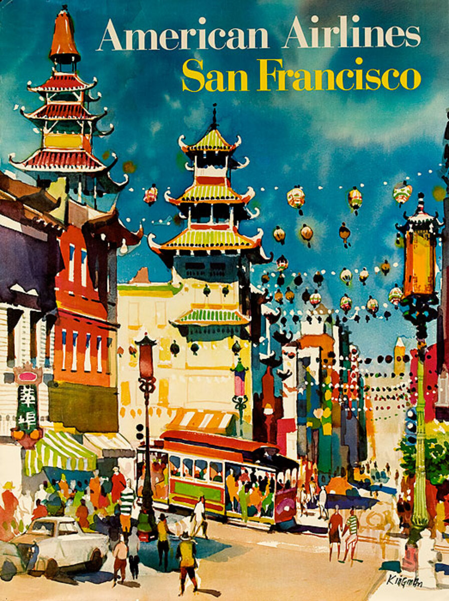 American Airlines Travel Poster, San Francisco California Kingman