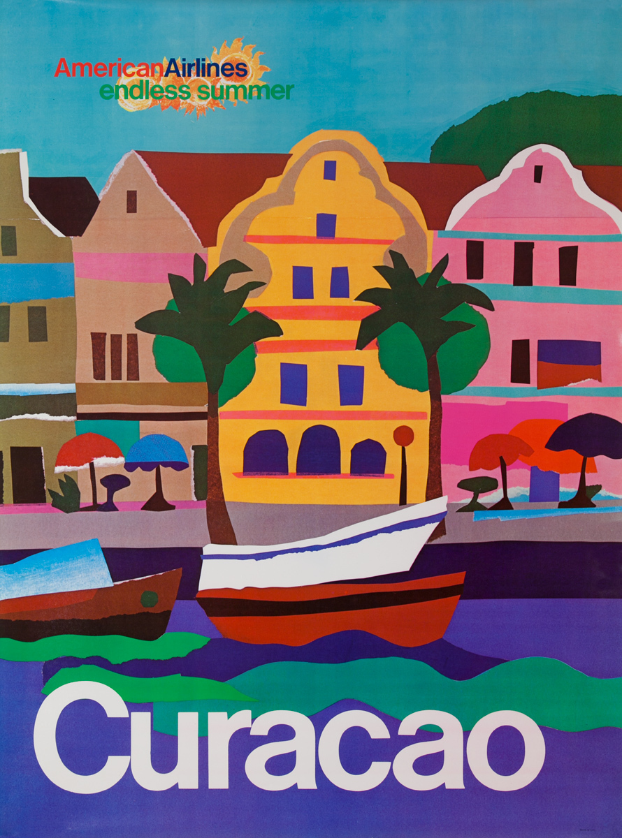 American Airlines Original Vintage Travel Poster Endless Summer Curacao