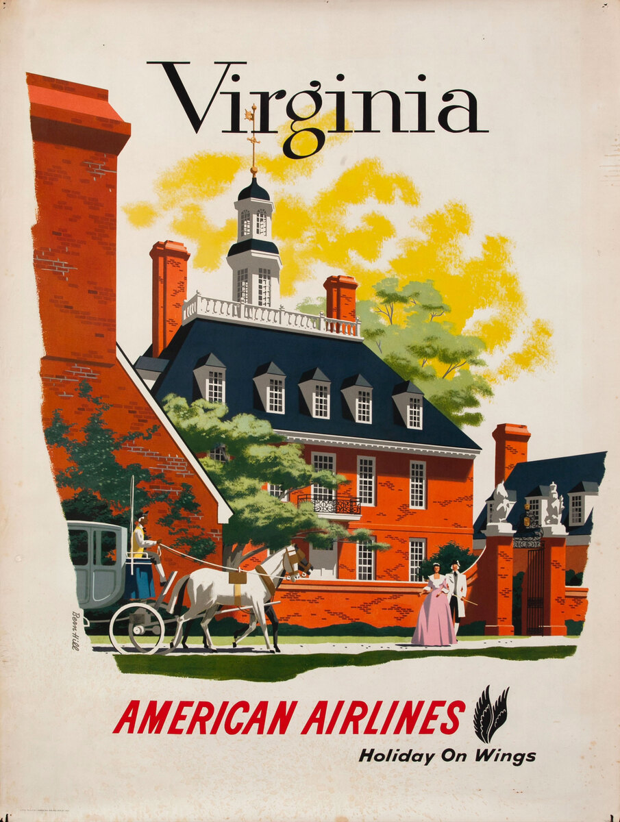 American Airlines Original Vintage Travel Poster Virginia