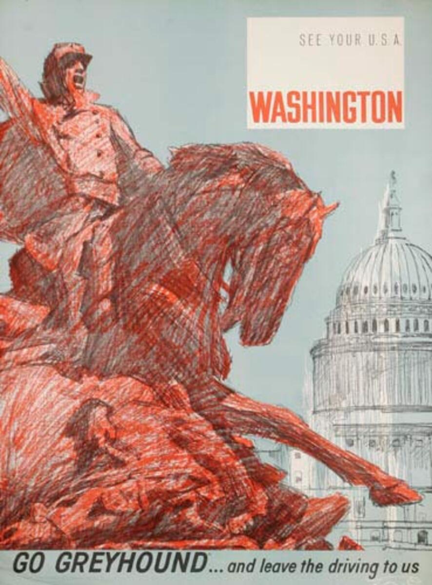 Washington DC Greyhound Bus Horse Original Travel Poster