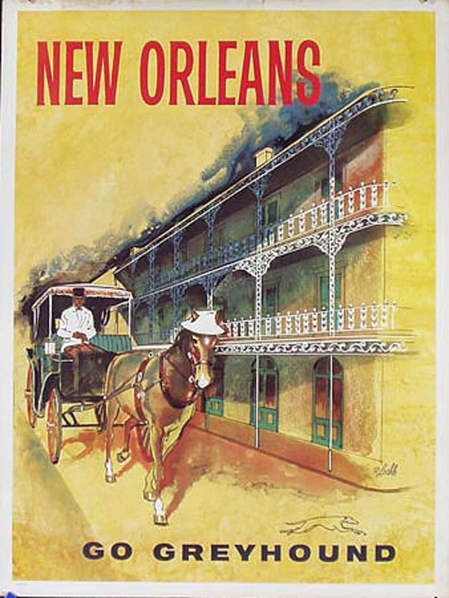 Greyhound Bus New Orleans Original Vintage Travel Poster