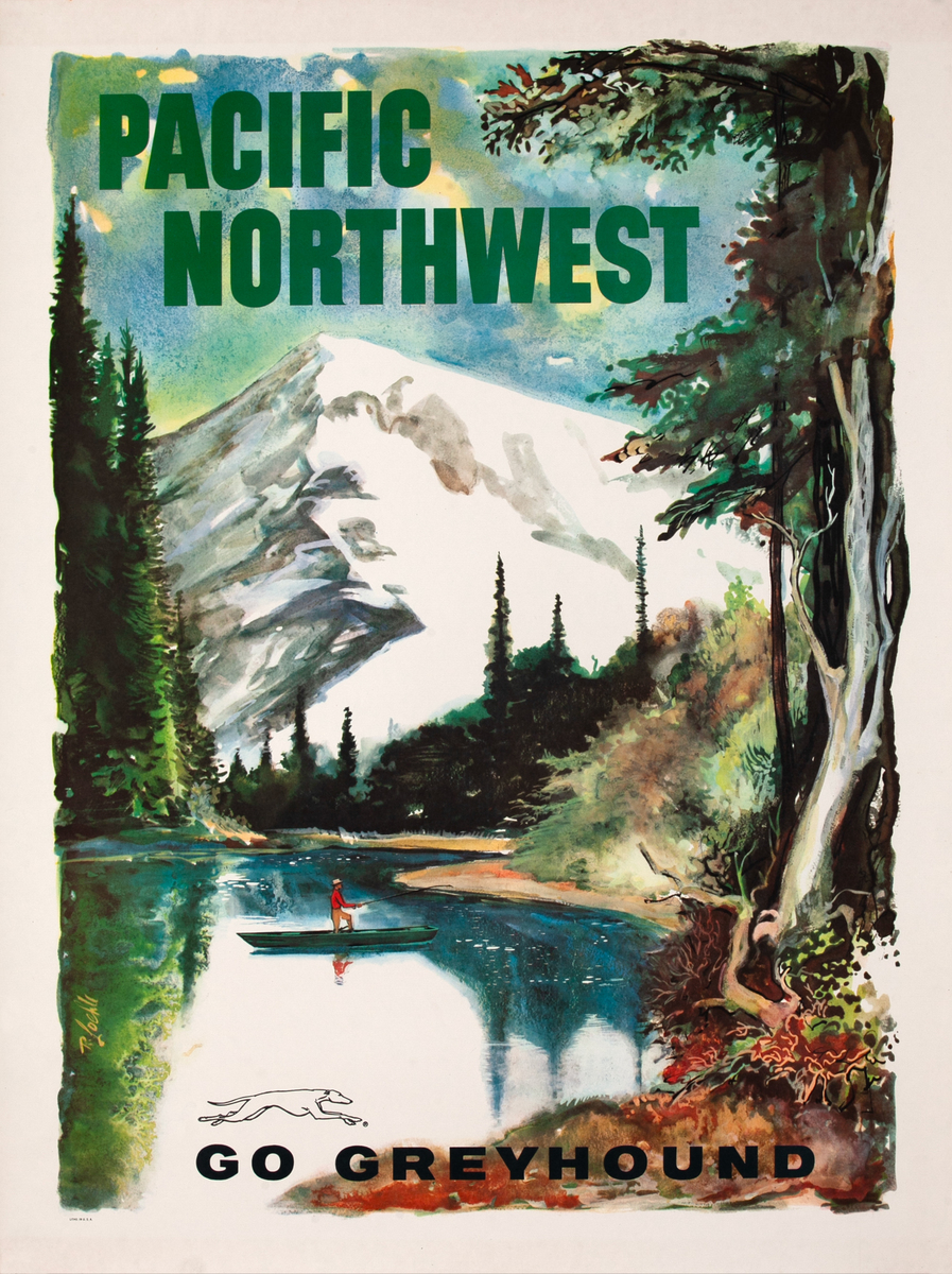 Pacific Northwest Greyhound Bus Lines Original Travel Poster