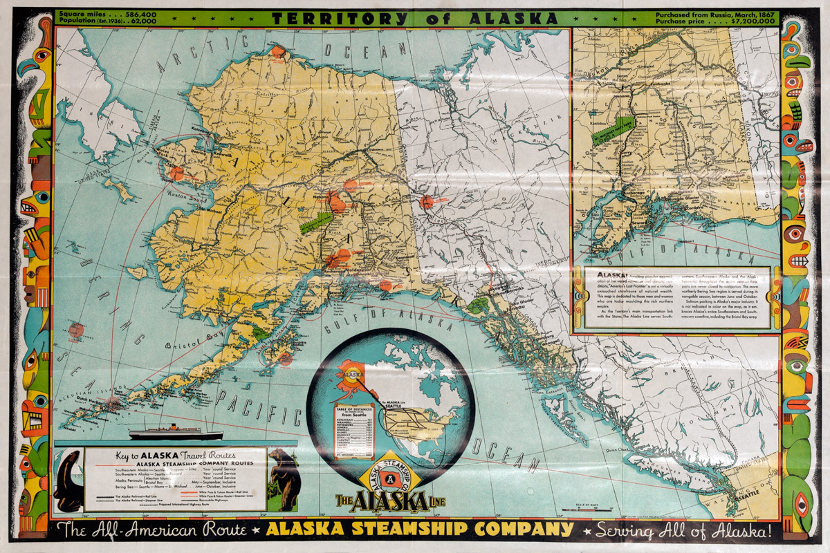 Alaska Steamship Company Original Vintage Cruise Line Travel Poster Map