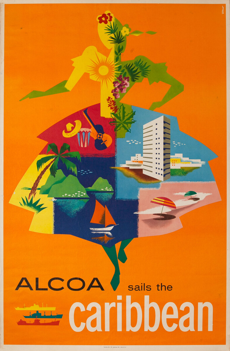 Alcoa Lines Caribean Cruise Original Vintage Travel  Poster