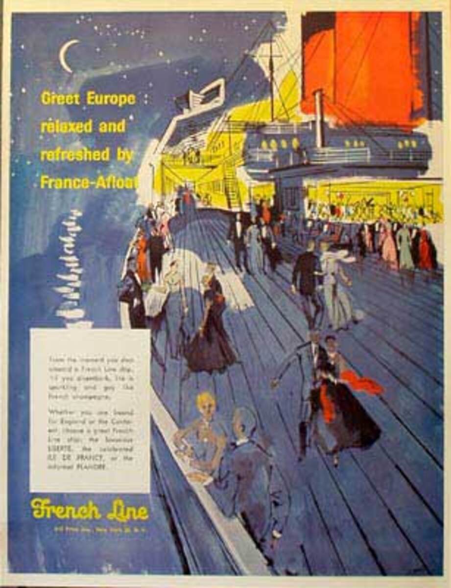 French Lines Original Travel Poster Great Europe by France Afloat