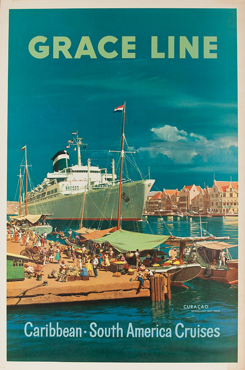 Grace Lines Curacao Original Vintage Travel Poster