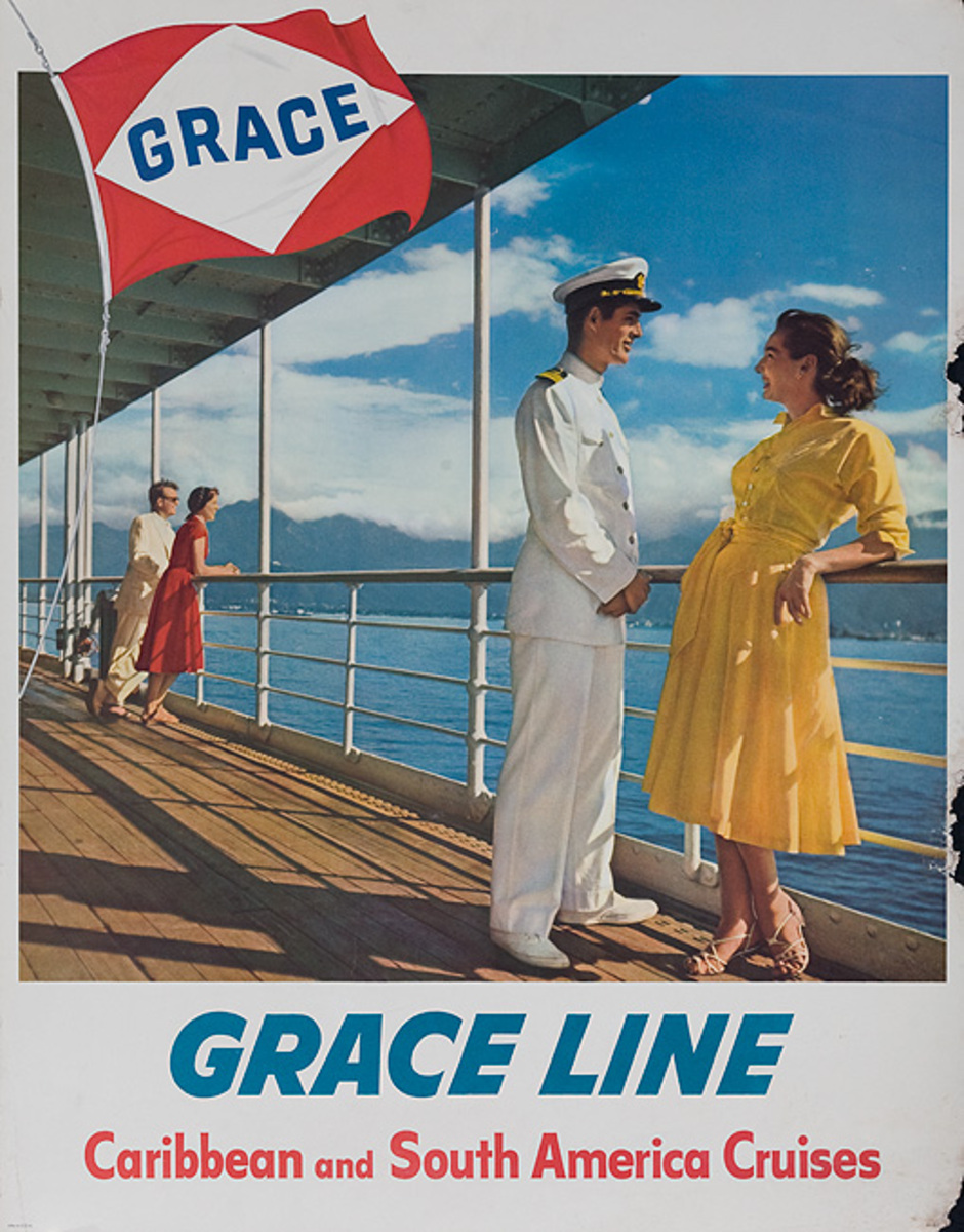 Grace Lines Caribbean and South American Cruises Original Vintage Travel Poster