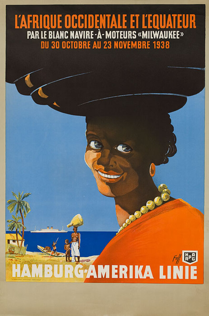 Hamburg-Amerika Line L'Afrique Occidental Et L'Equateur Original Travel Poster