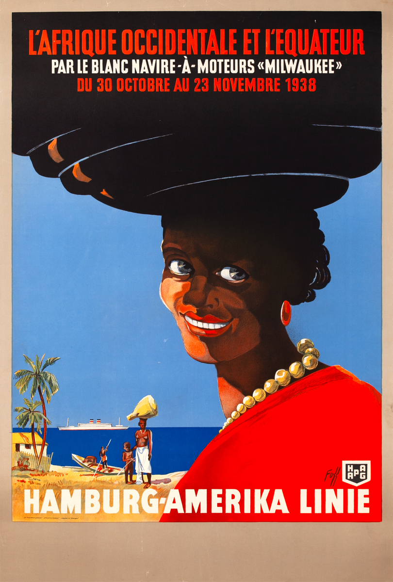 Hamburg-Amerika Line L'Afrique Occidental Et L'Equateur Original Travel Poster