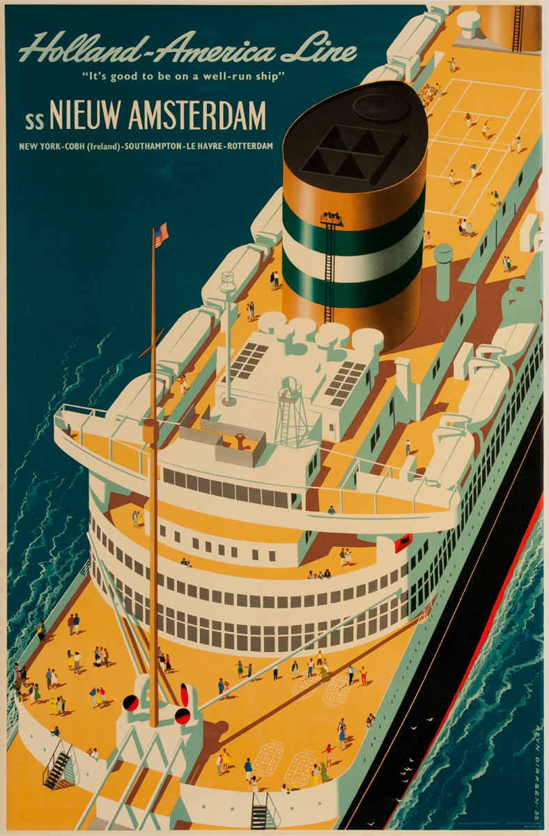 Holland America Line, SS Nieuw Amsterdam Original Cruise Ship Travel Poster