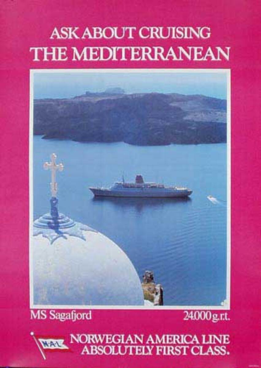 Sagafjord Cruise Ship Original Travel Poster Mediteranian Cruise 