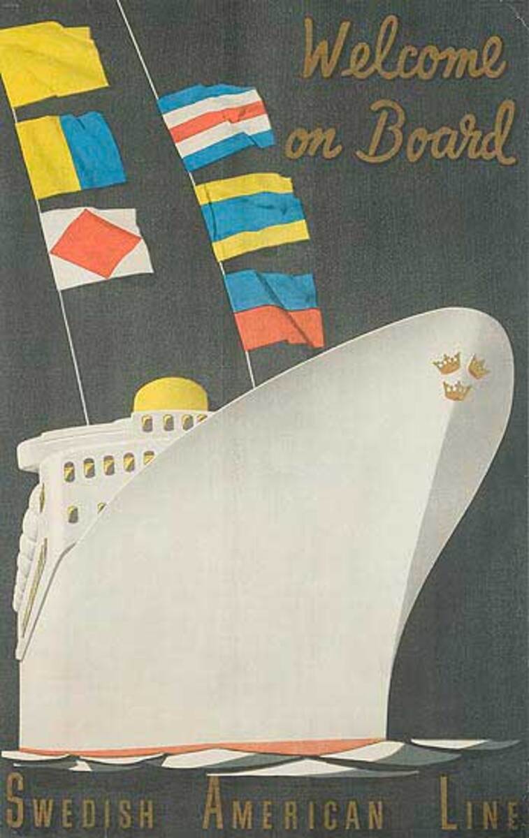 Swedish American Line Welcome Original Cruise Travel Poster