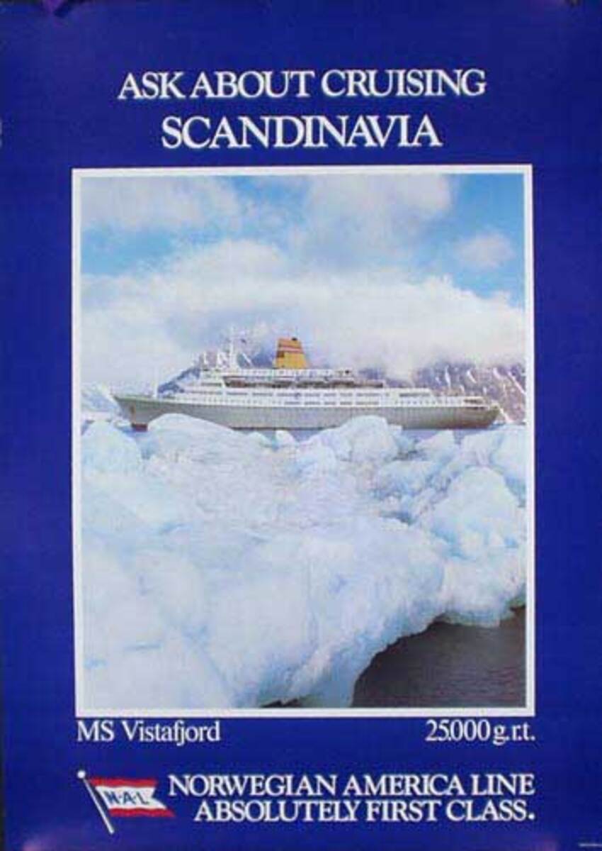 Vistafjord Cruise Ship Original Travel Poster Scandinavian Cruise 