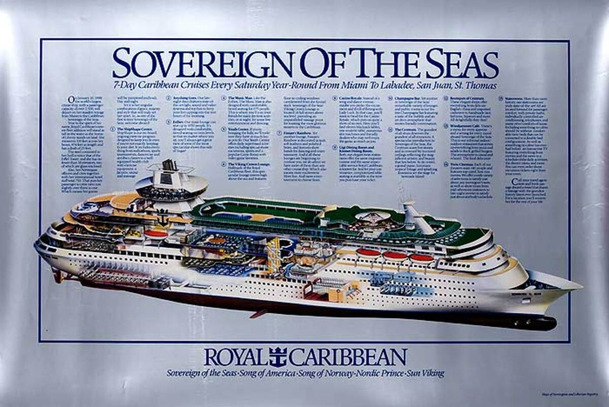 Royal Caribbean Cruises Original Cruise Line Travel Poster Cutaway