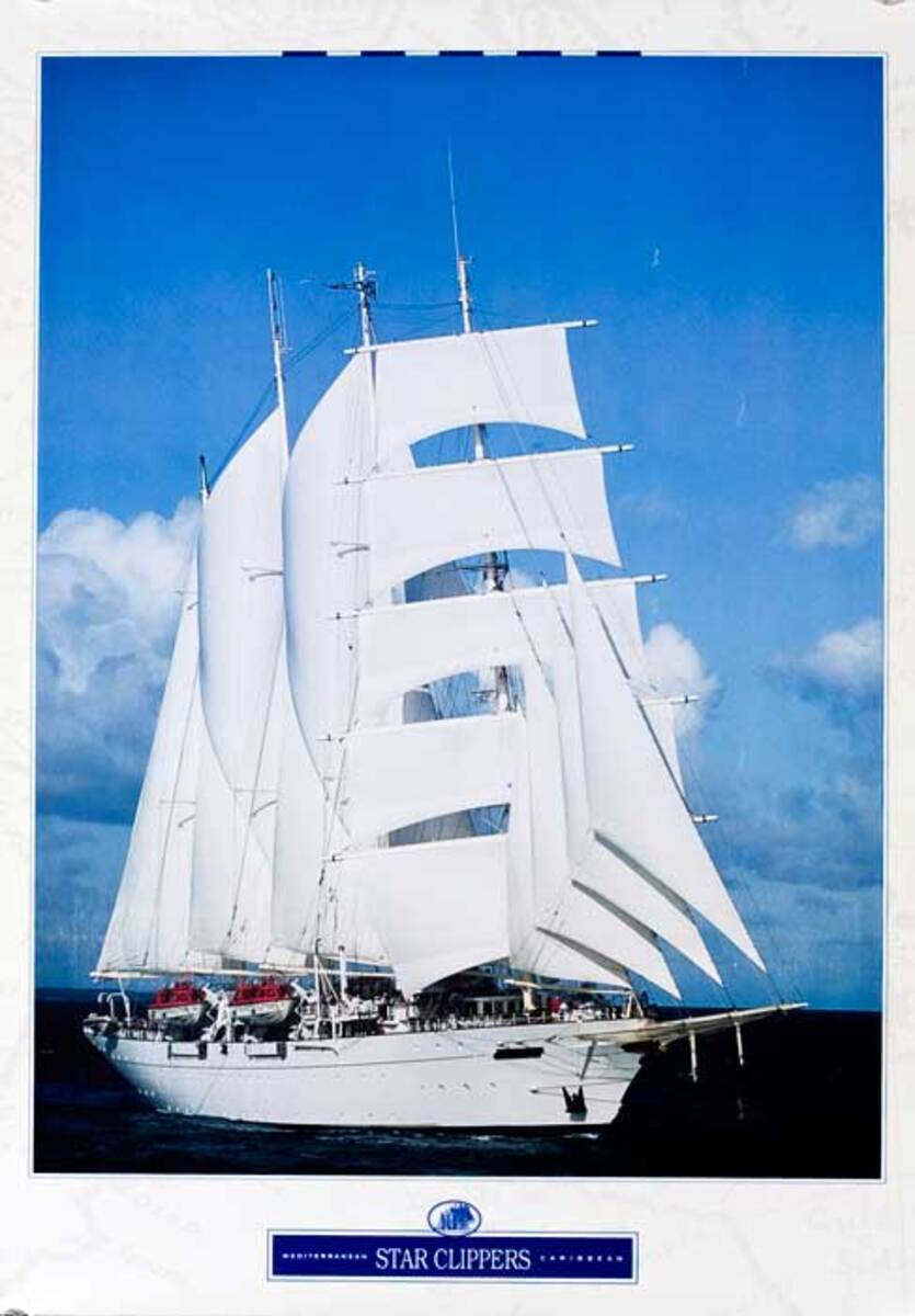 Star Clipper Caribbean Original Cruise Line Travel Poster