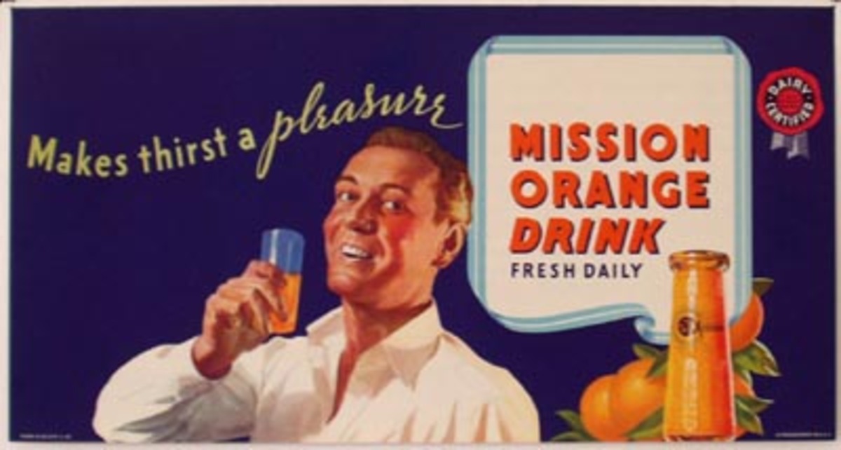 Original Vintage Mission Orange Soda Poster