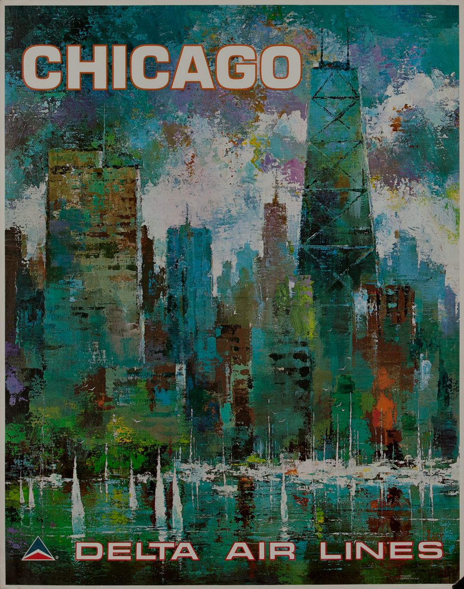 Delta Airlines Original Travel Poster Chicago Laycox