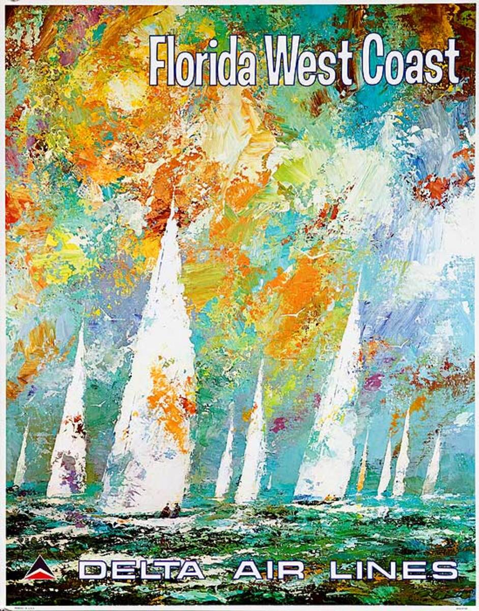 Delta Airlines Original Travel Poster Florida West Coast Laycox