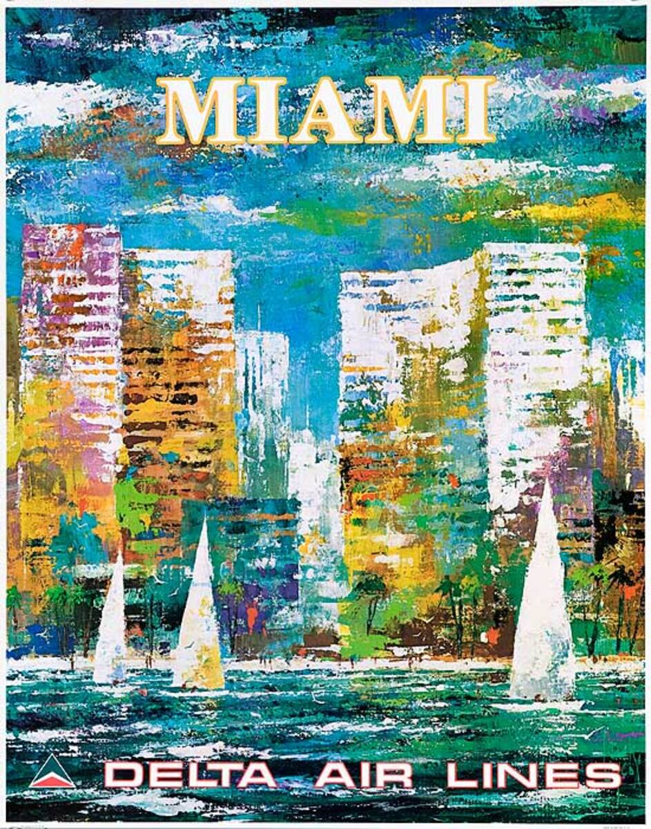 Delta Airlines Original Travel Poster Miami Florida Laycox