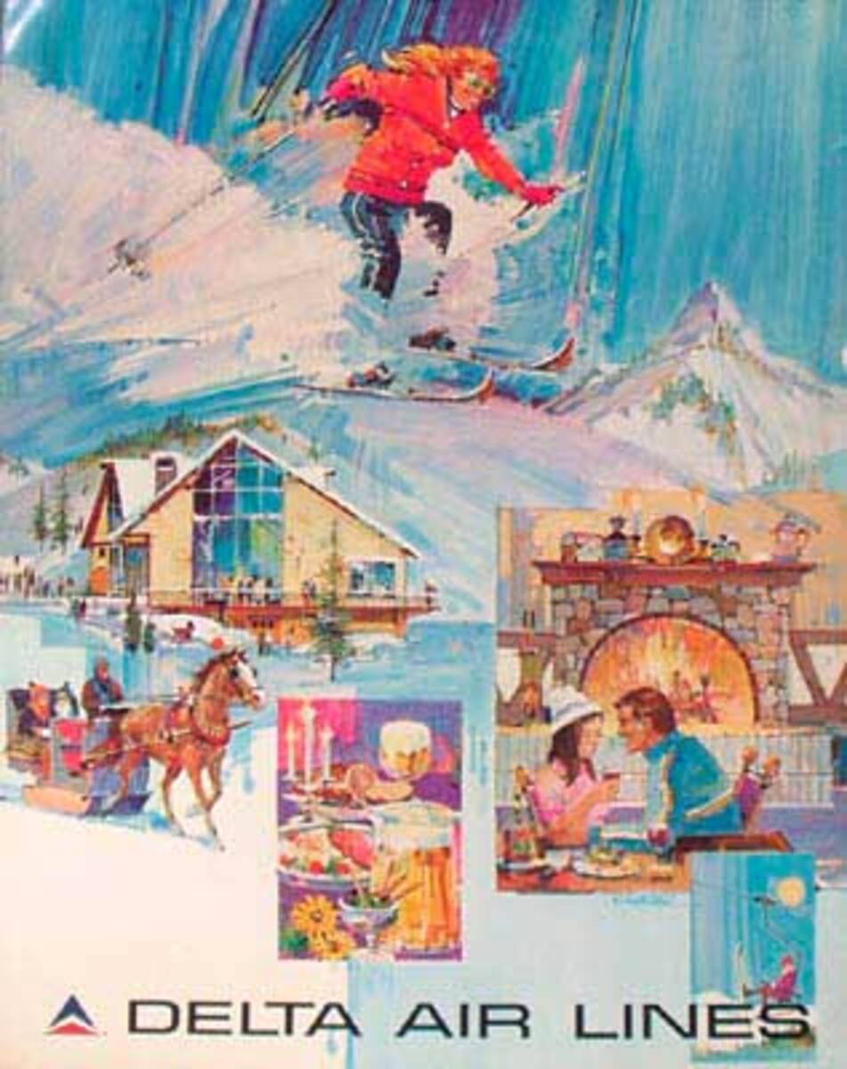 Delta Airlines Original Travel Poster Ski
