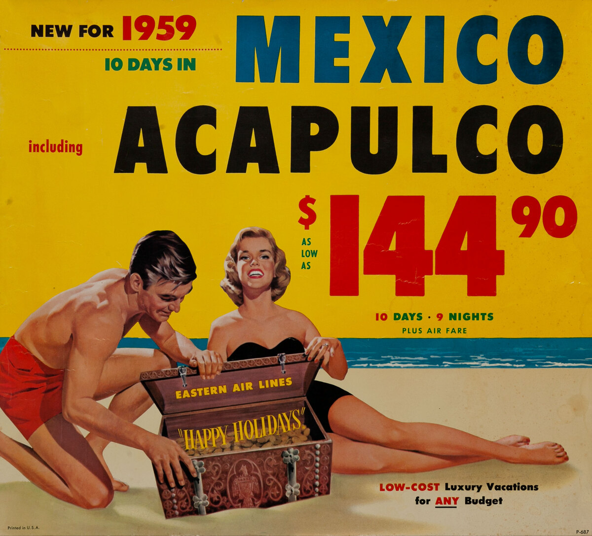 Acapulco Original Vintage Eastern Air Lines Travel Poster