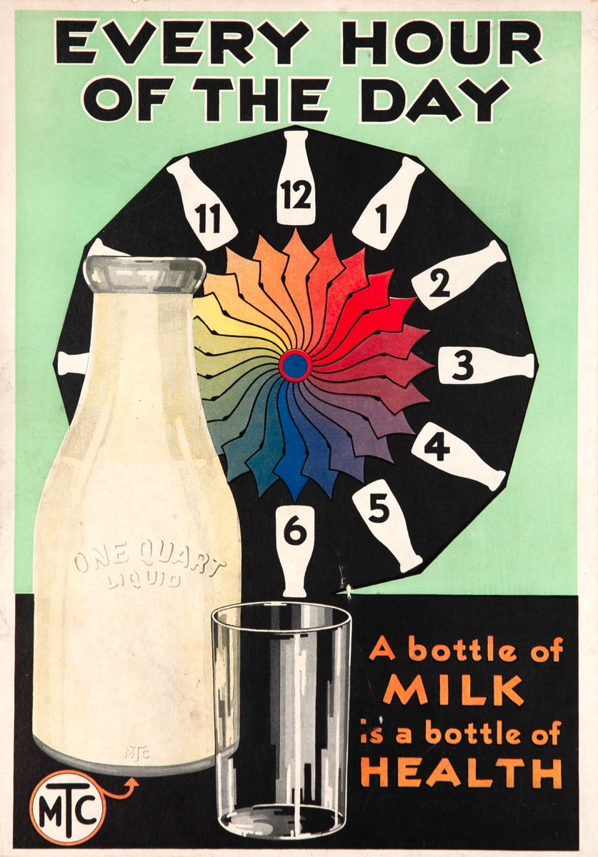 Every Hour Of The Day Original Milk Bottle Advertising Poster