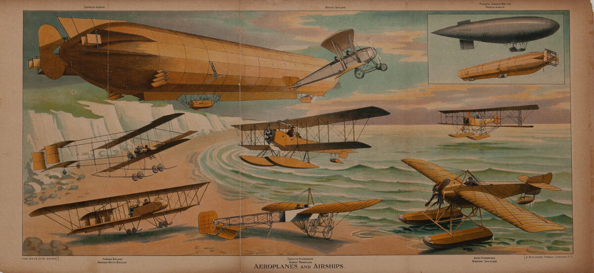 Aeroplanes and Airships Original Early Aviaton Poster