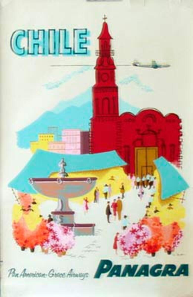 Panagra Airlines Chile Original Vintage Travel Poster